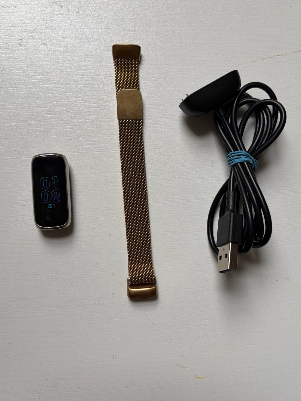 Fitbit Luxe Activity Tracker HR Watch with Gold Adjustable Band and Power Cord
